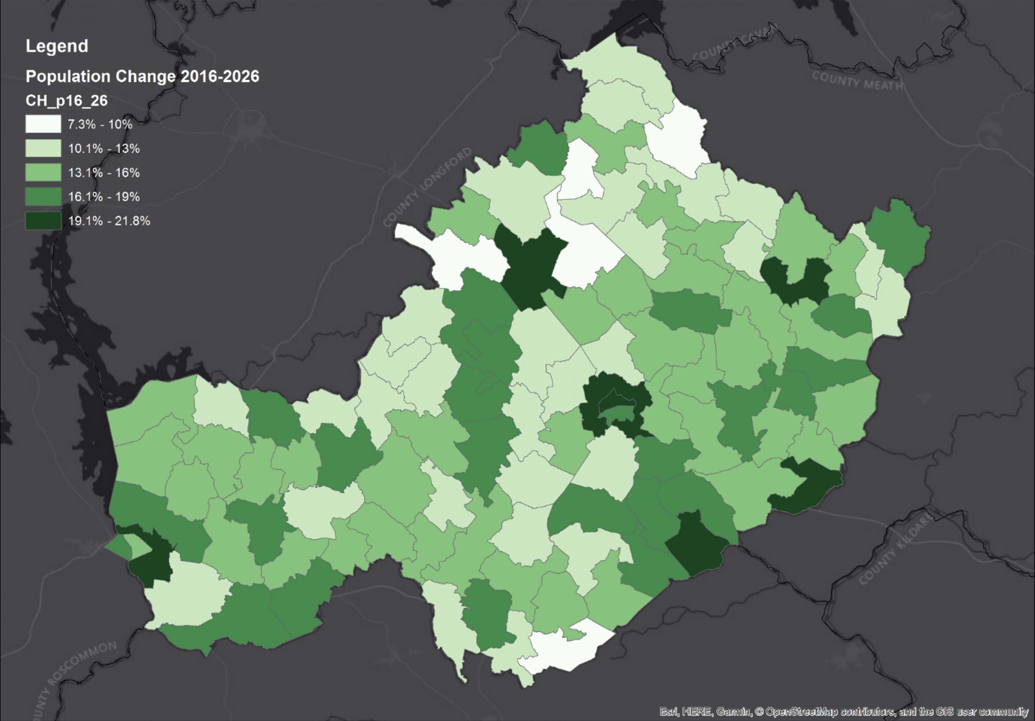 Figure 2.10: Projected Population Change in Westmeath 2016-2026