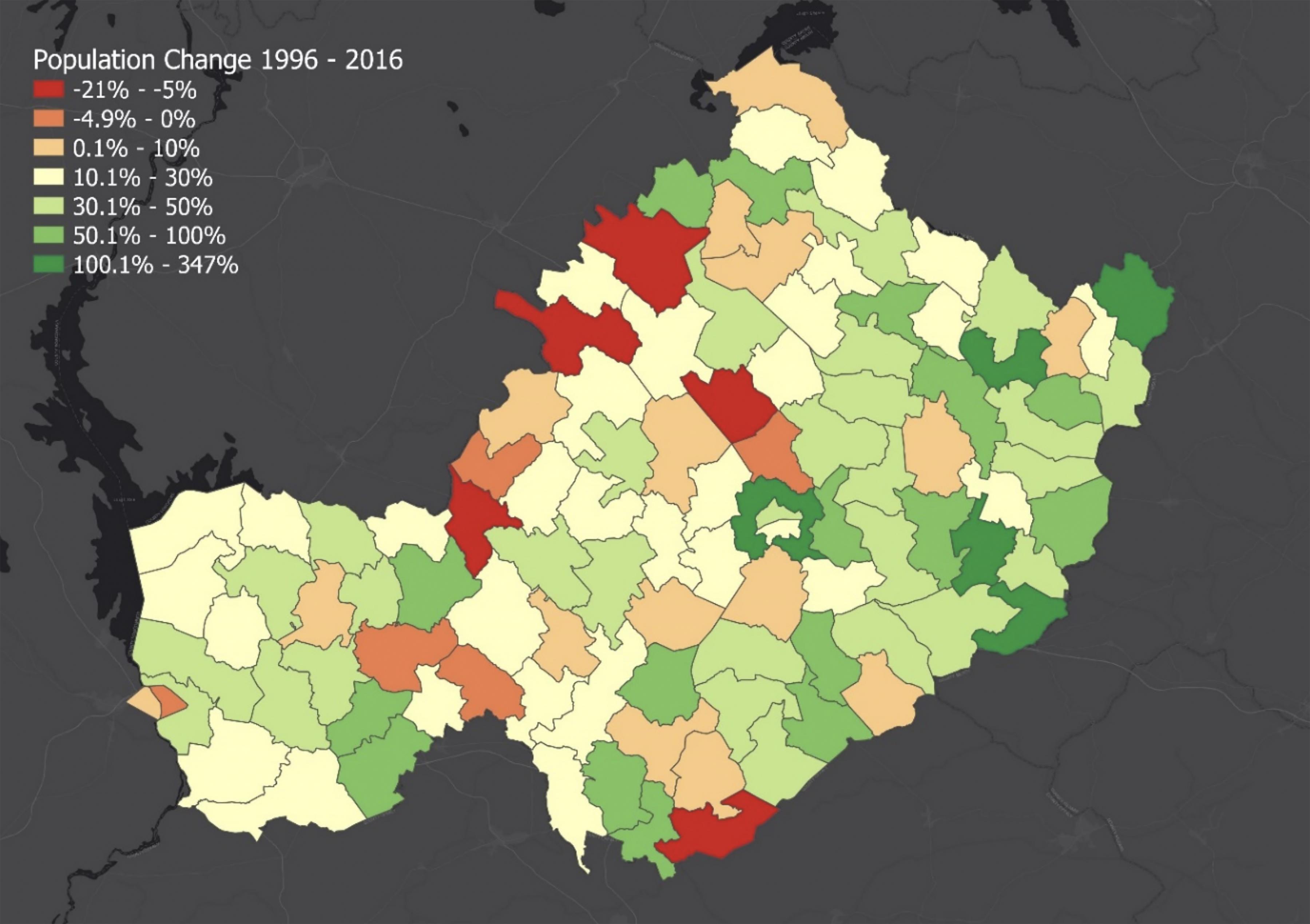 Figure 2.8: Population Change in Westmeath 1996-2016