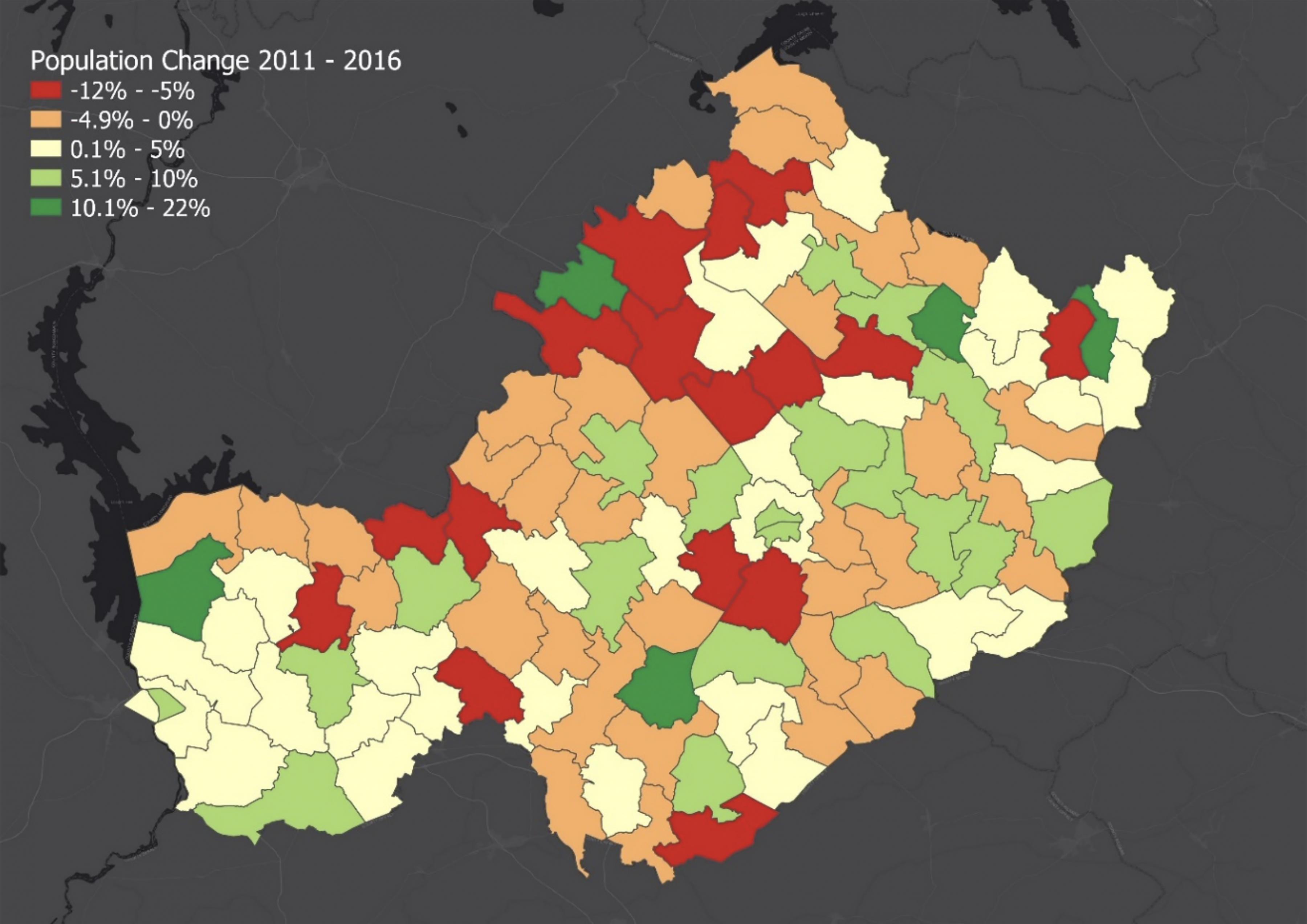 Figure 2.9: Population Change in Westmeath 2011-2016